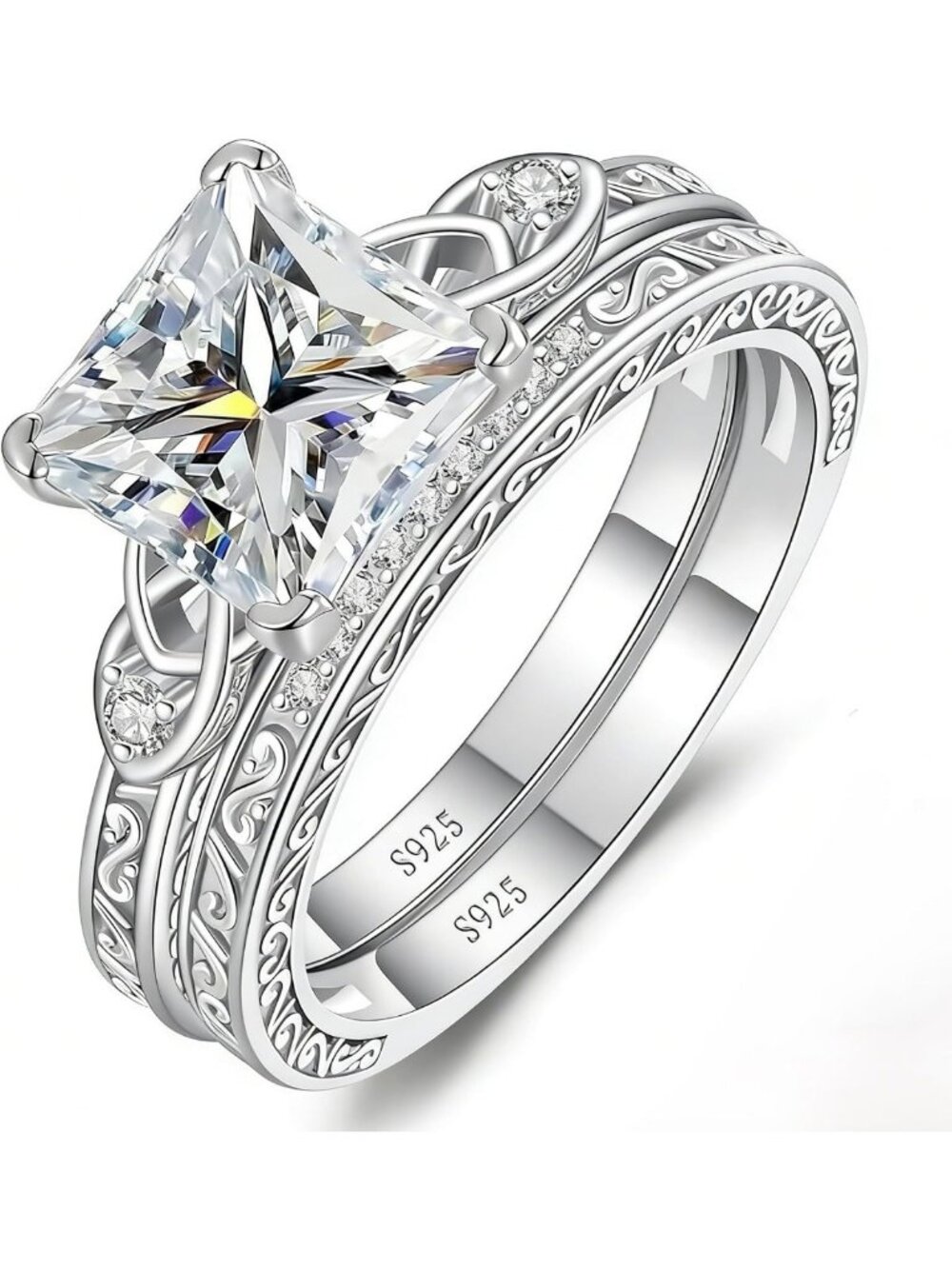 3CT Princess Cut Moissanite Bridal Ring Set - Elegant Wedding Jewelry for Women